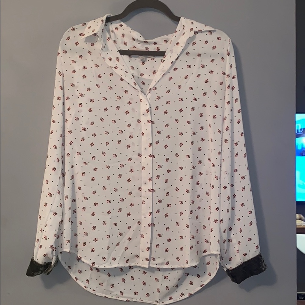 LOFT white button blouse with velvet detail size M